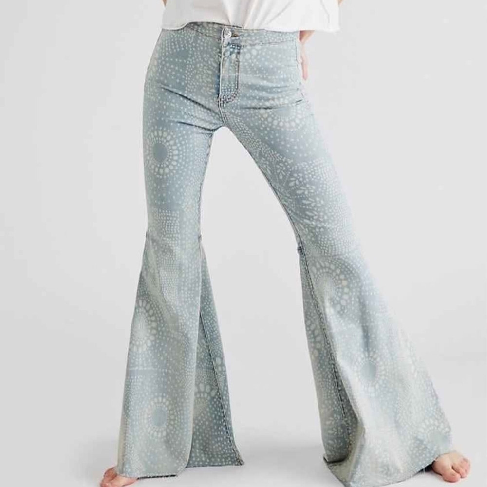 Free People High Rise Geo Print Just Float On Flare Jeans